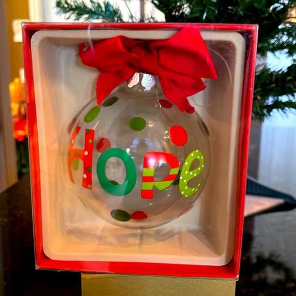 🎄HOPE🎄GLASS ORNAMENT W/ BOW AND HANGER GREEN/RED POLKA DOTS LARGE NWT - Picture 8 of 8